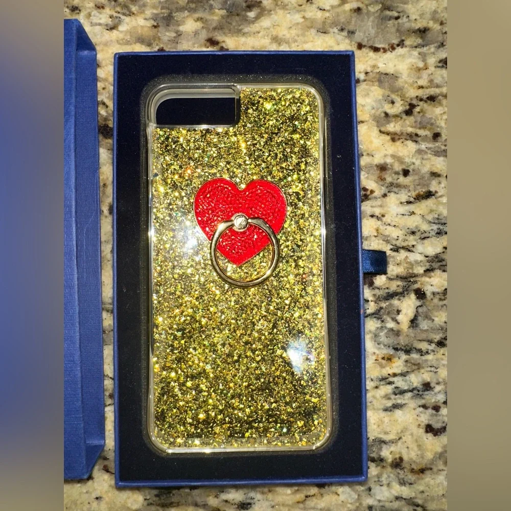 Swarovski Gold Glitter iPhone Case with Red Heart